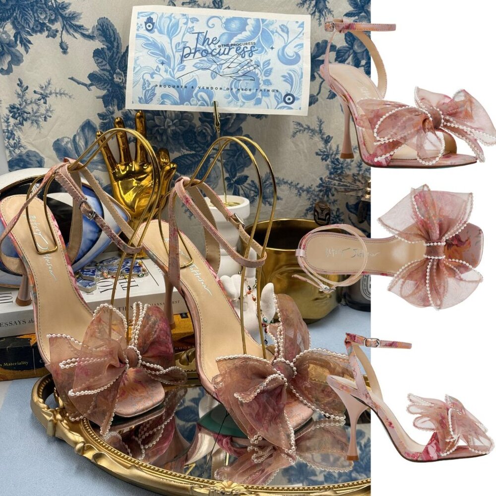 Betsey Johnson Pink Floral Sheer Bow Stiletto Heels